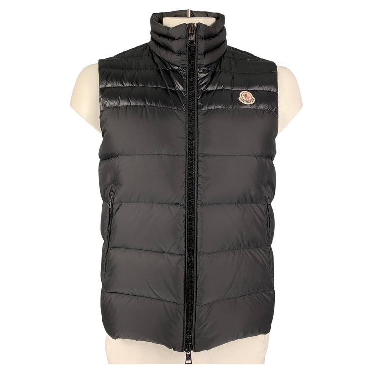MONCLER Size L Black Quilted Polyester Notch Lapel Waistcoat at 1stDibs