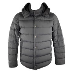 MONCLER Size L Black Quilted Stretch DOUDONE ELASTIQUE Hooded Down Jacket