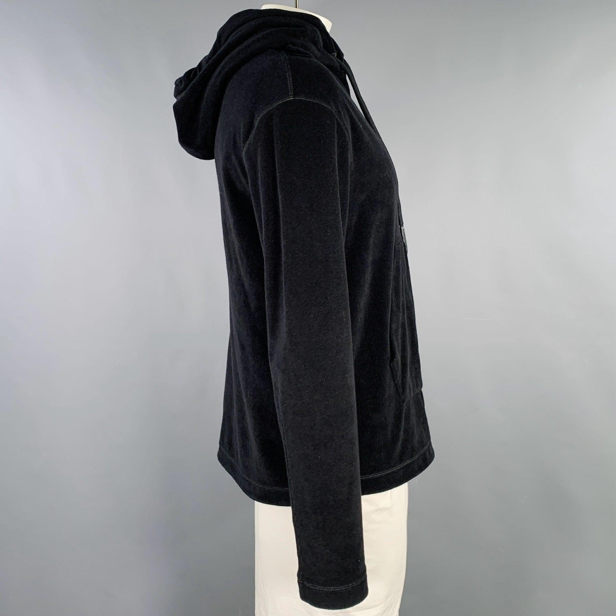 MONCLER Size L Black Terrycloth Cotton Hooded Sweatshirt In Excellent Condition In San Francisco, CA