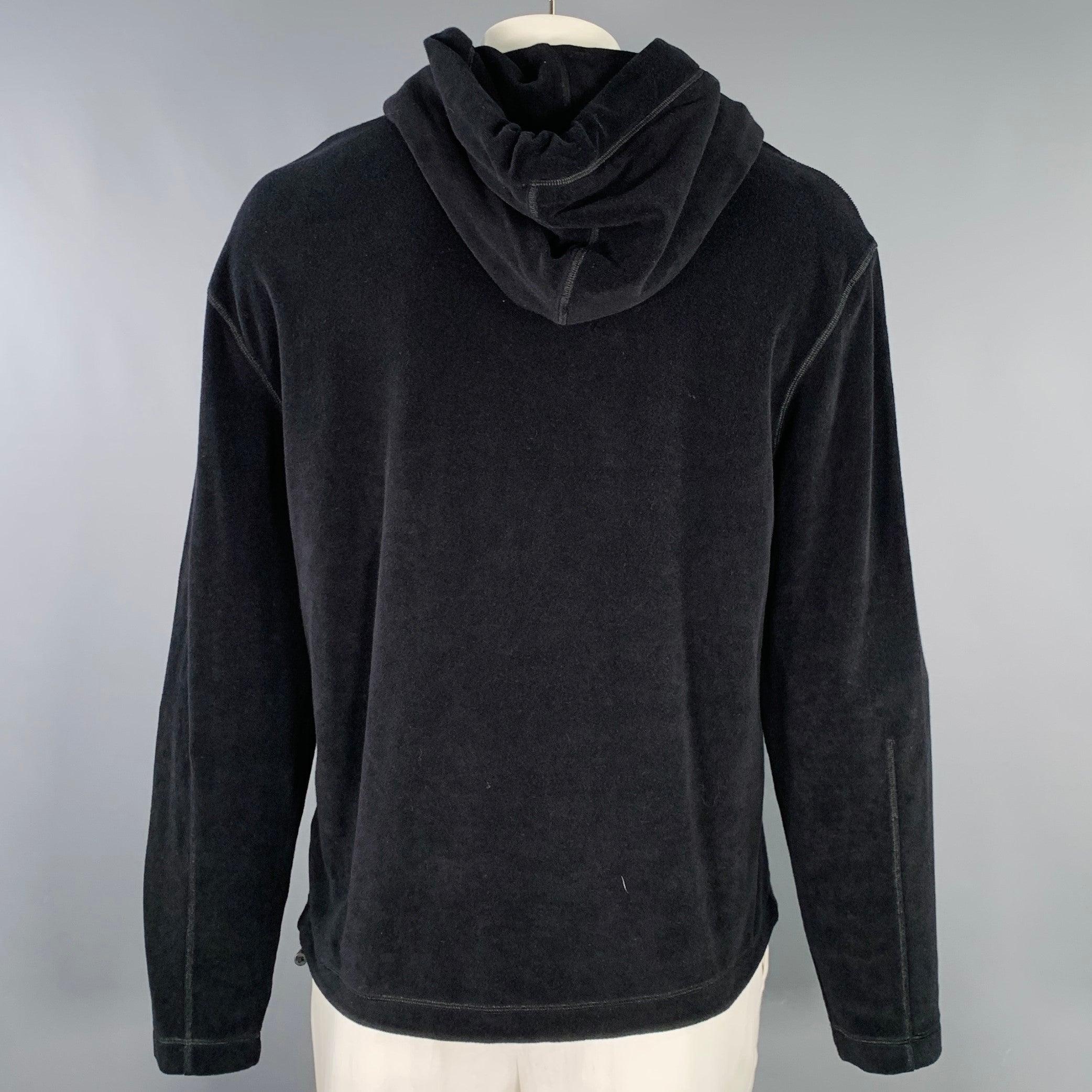 Men's MONCLER Size L Black Terrycloth Cotton Hooded Sweatshirt
