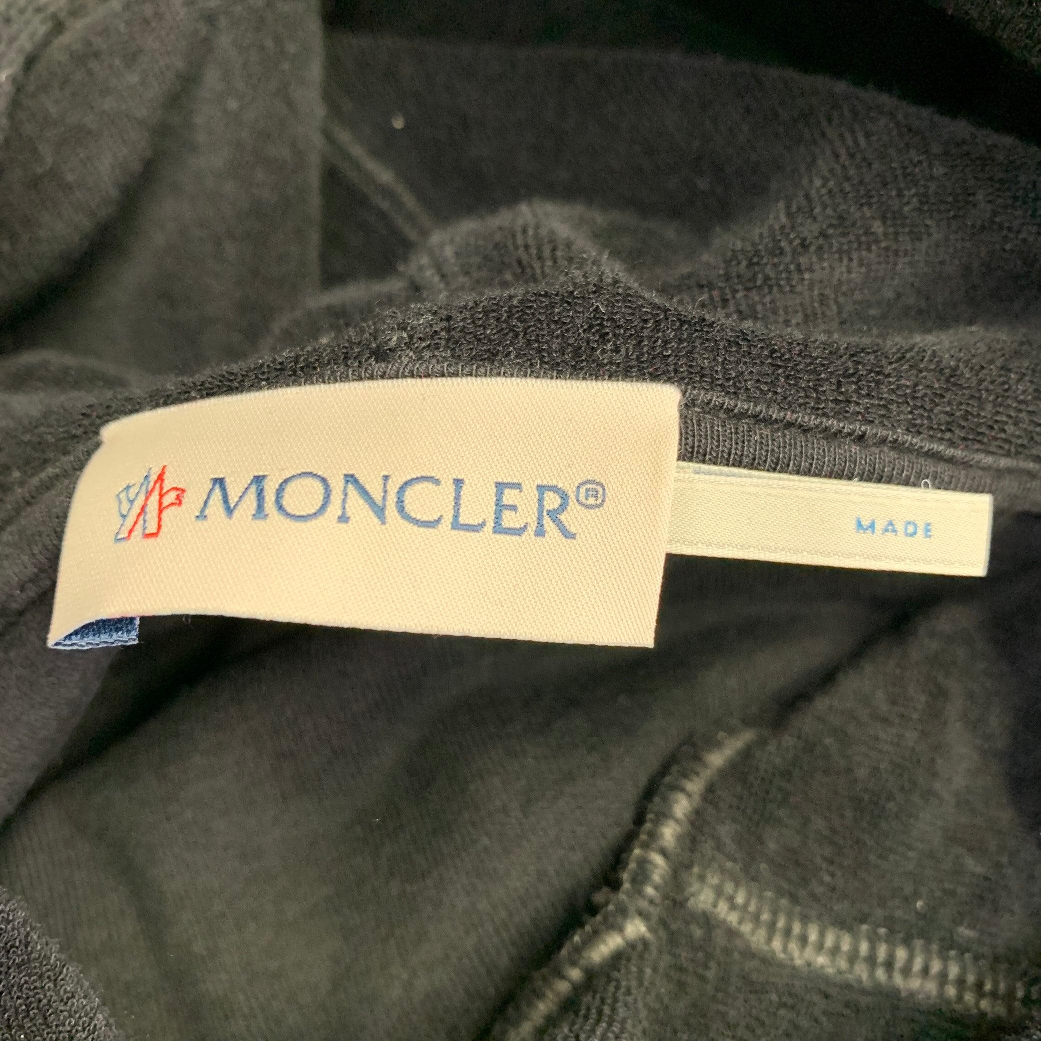 MONCLER Size L Black Terrycloth Cotton Hooded Sweatshirt 1