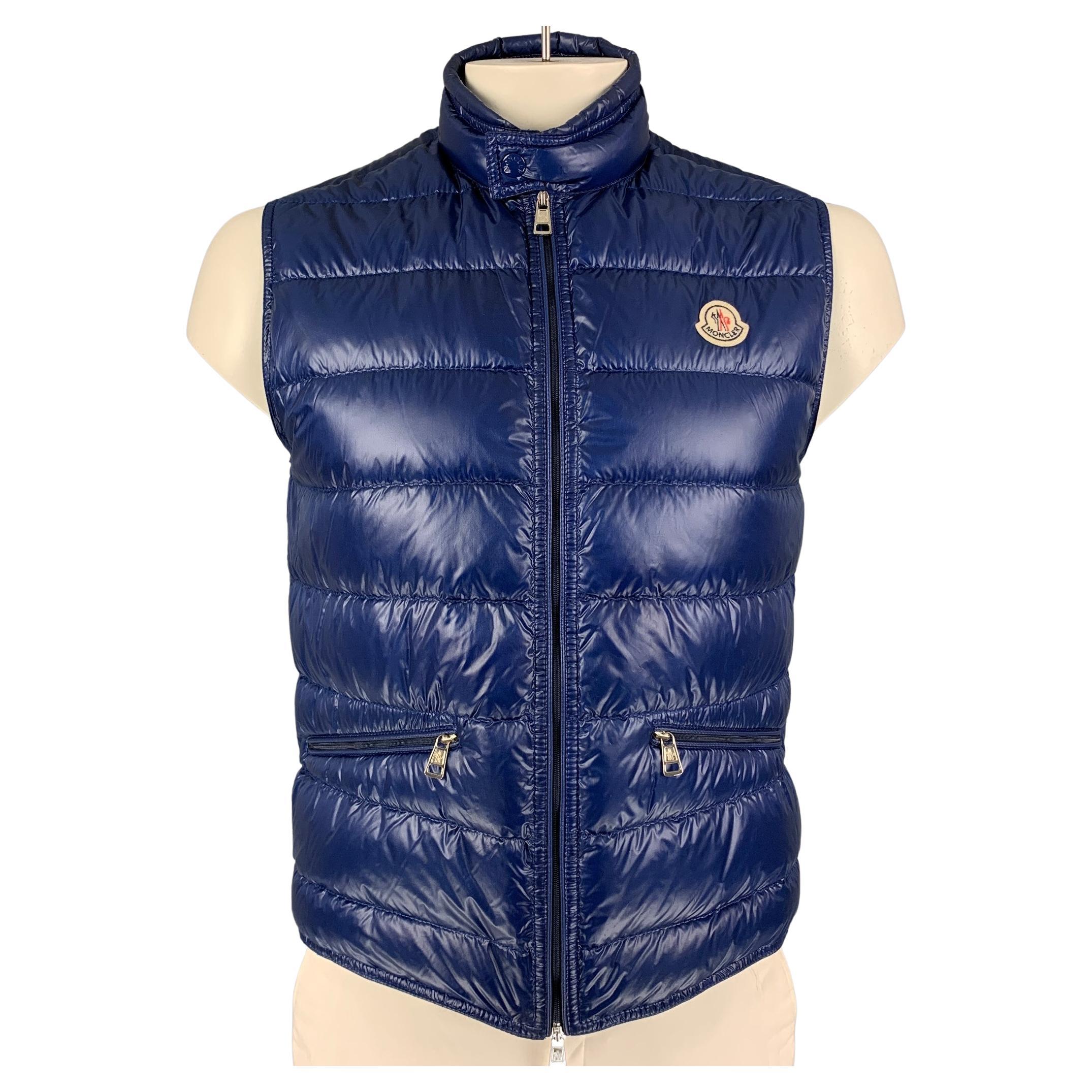 MONCLER Size L Blue Quilted Nylon Lightweight Vest For Sale at 1stDibs