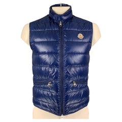 MONCLER Size L Blue Quilted Nylon Lightweight Vest