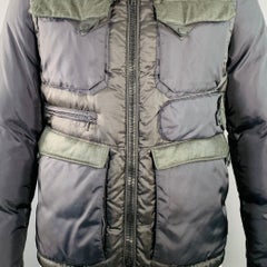 MONCLER Size L Folgore Black Charcoal Color Block Polyester Padded Jacket