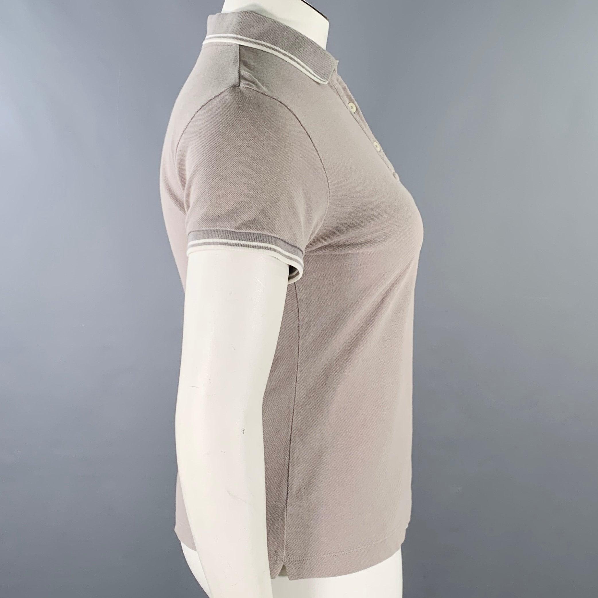 Gray MONCLER Size L Grey White Cotton Logo Polo Casual Top For Sale