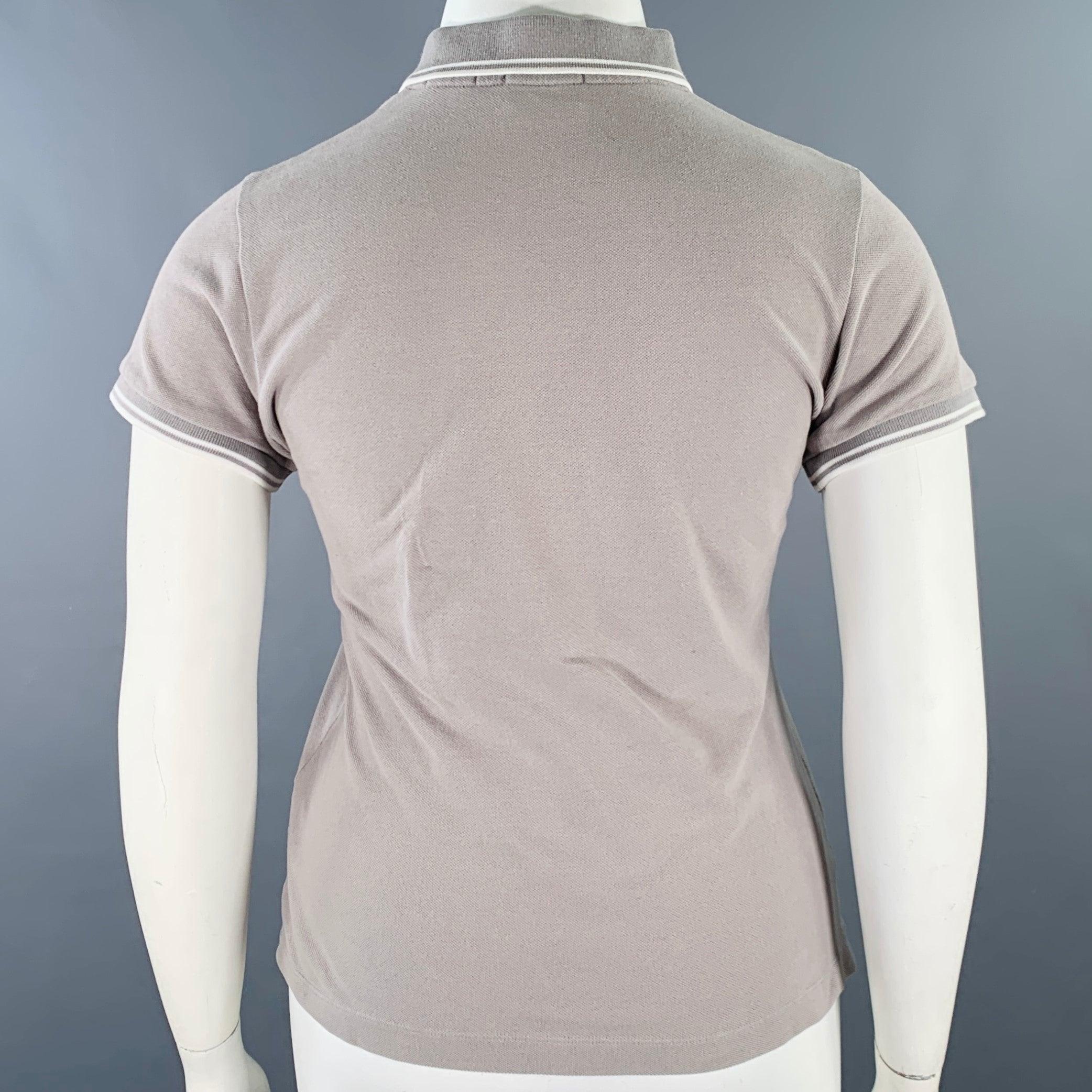 MONCLER Size L Grey White Cotton Logo Polo Casual Top In Good Condition For Sale In San Francisco, CA