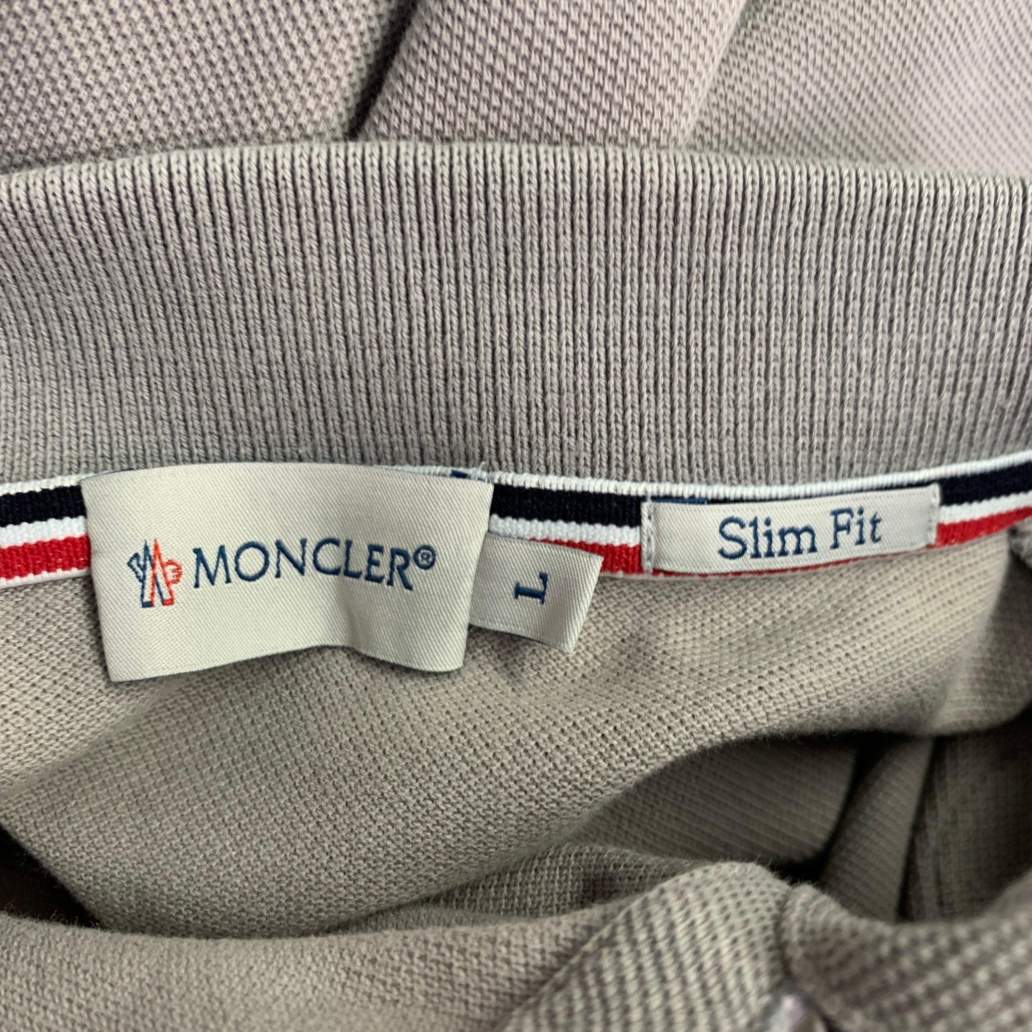 Women's MONCLER Size L Grey White Cotton Logo Polo Casual Top For Sale