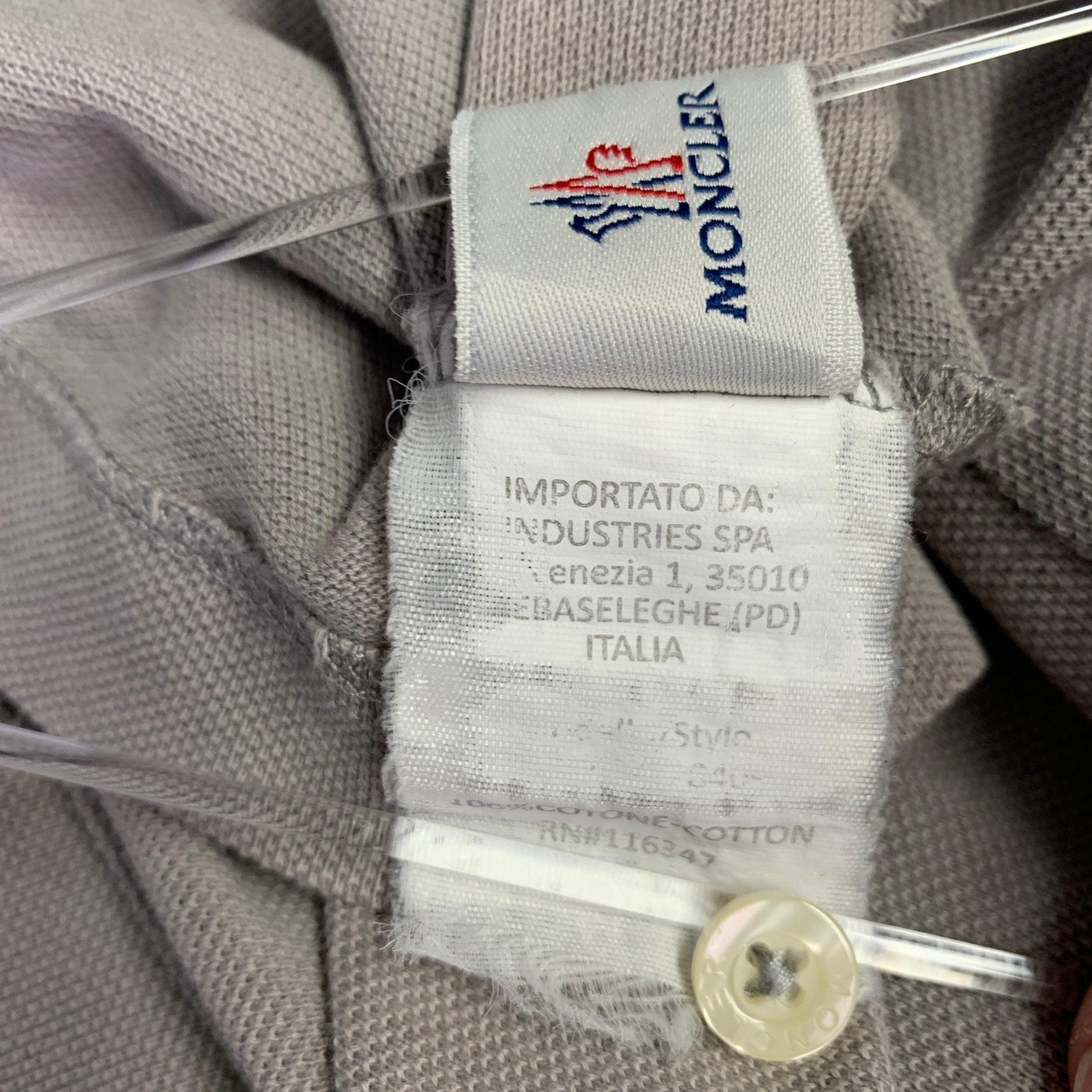 MONCLER Size L Grey White Cotton Logo Polo Casual Top For Sale 1
