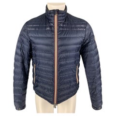 Used MONCLER Size L Navy Quilted Nylon Zip Up Jacket