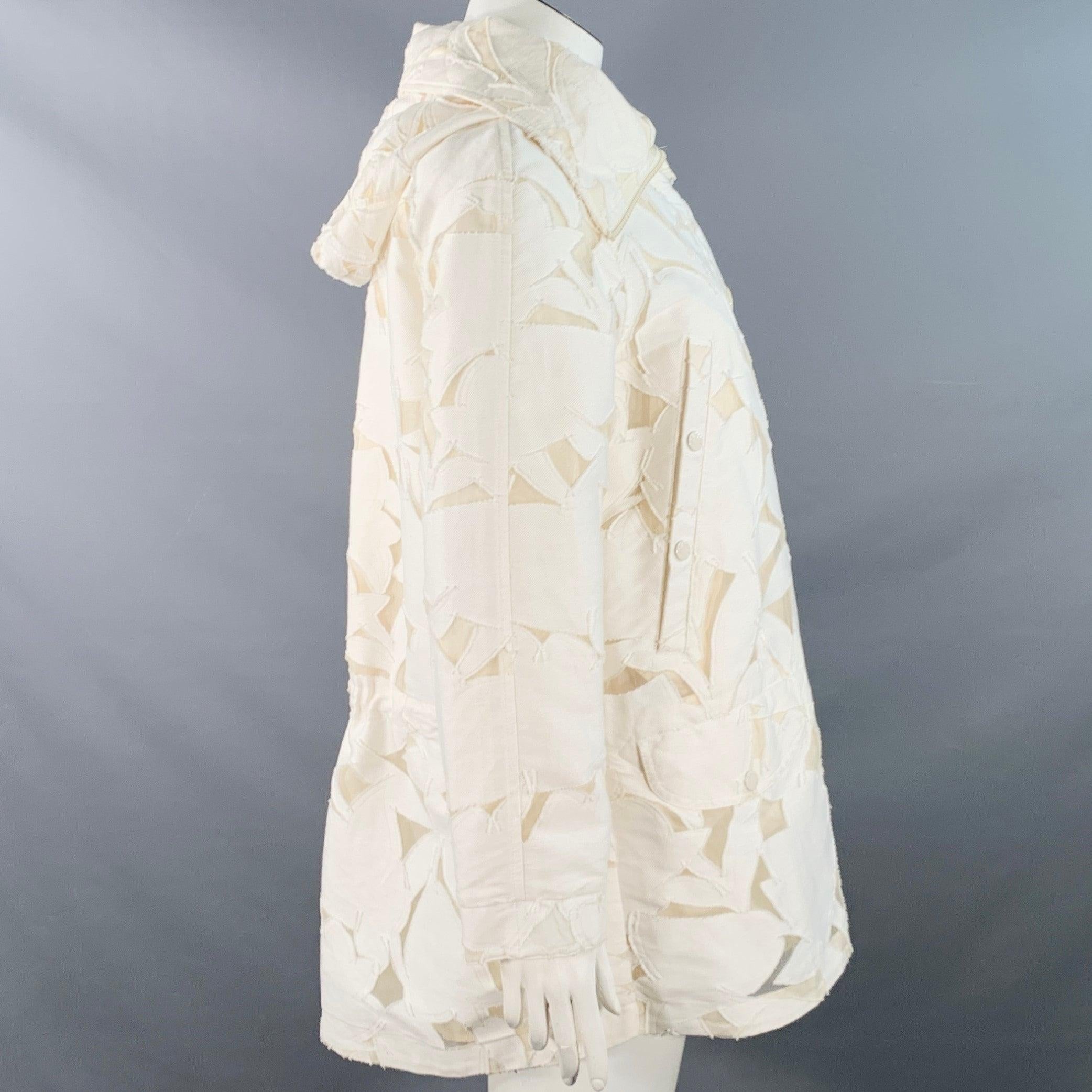 Bianco Moncler Taglia L Giacca Parka in Cotone e Seta Tagliata in Off White in vendita