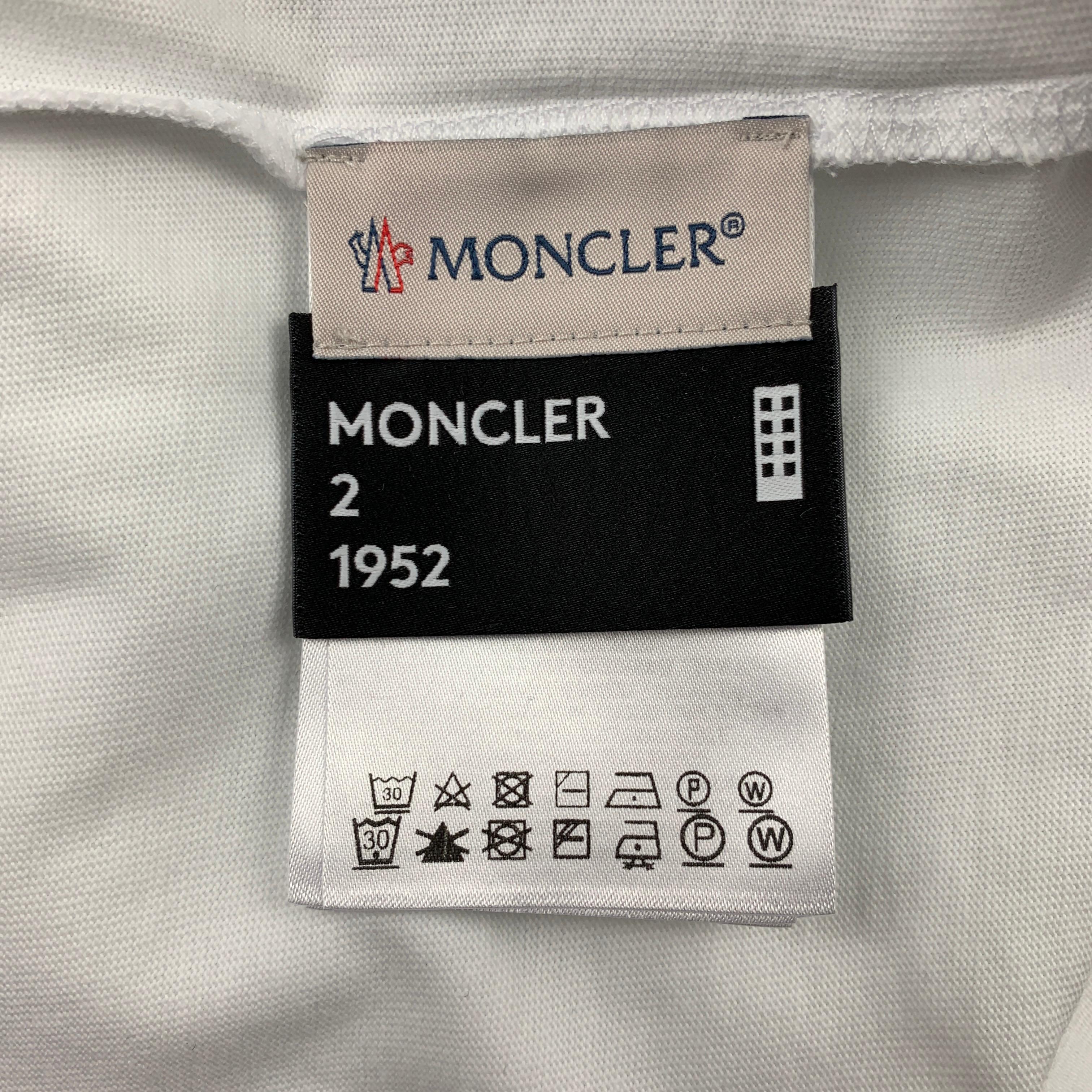 MONCLER Size L White Logo Cotton Long Sleeve T-shirt In New Condition In San Francisco, CA