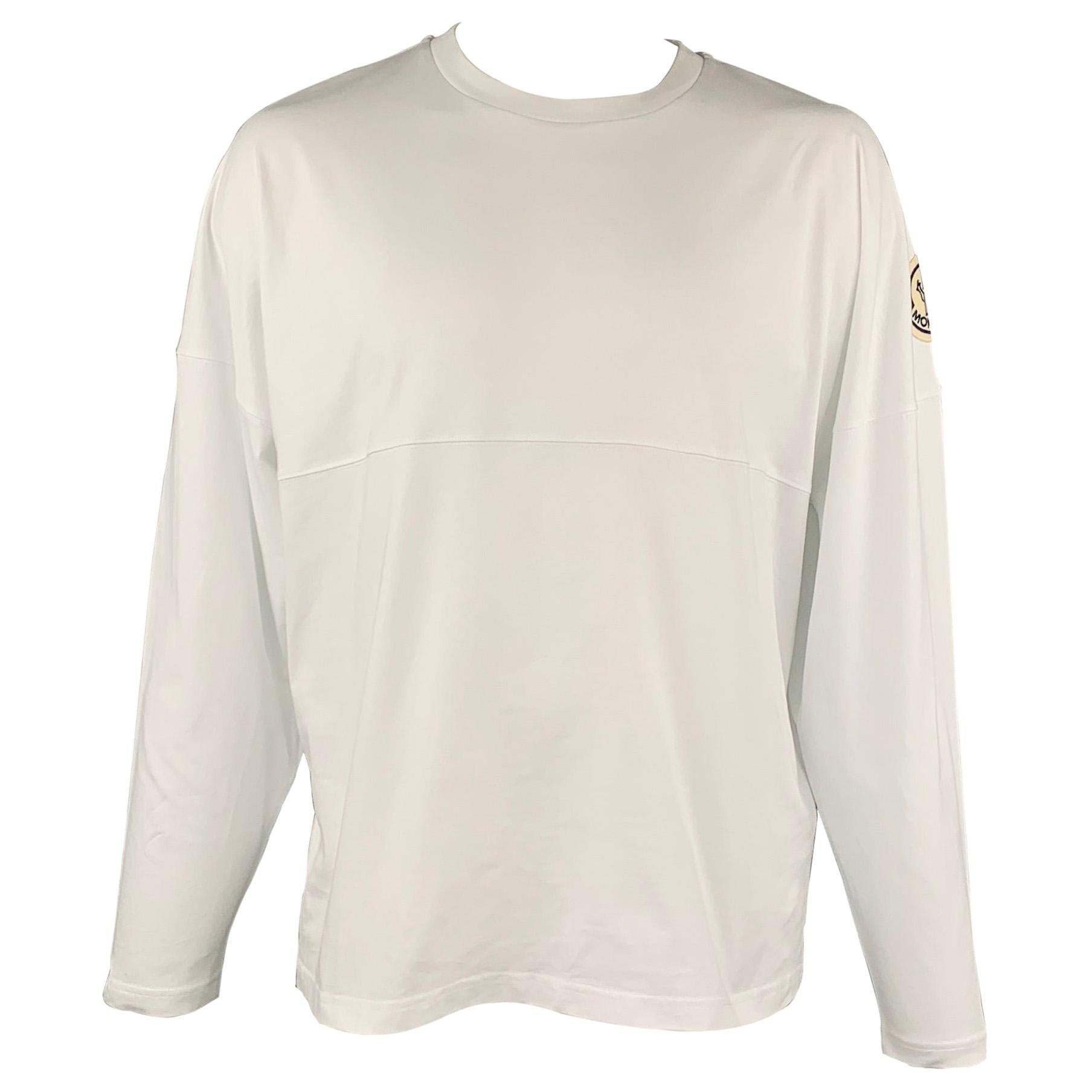 MONCLER Size L White Logo Cotton Long Sleeve T-shirt