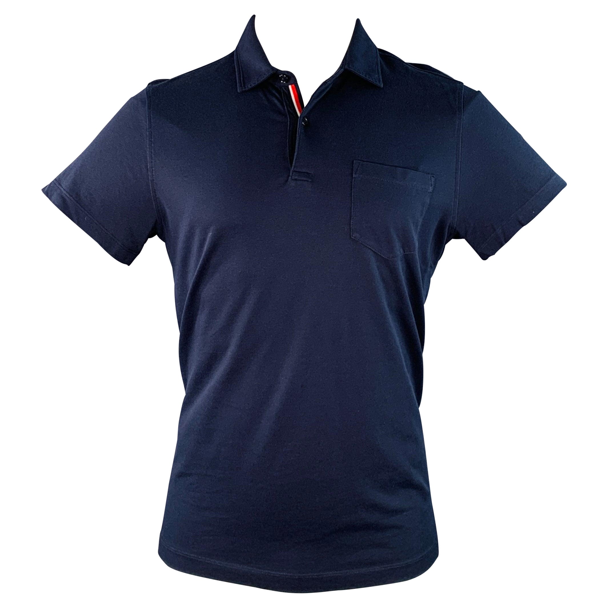MONCLER Size M Navy Cotton Blend One Pocket Contrast Trim Polo