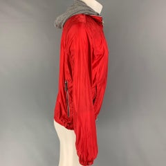 MONCLER Size M Red Grey Mixed Fabrics Hooded Jacket