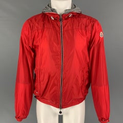 MONCLER Size M Red Grey Mixed Fabrics Hooded Jacket