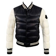 MONCLER Size S Beaufortain White Black Color Block Polyamide Zip Snaps Bomber Jacket