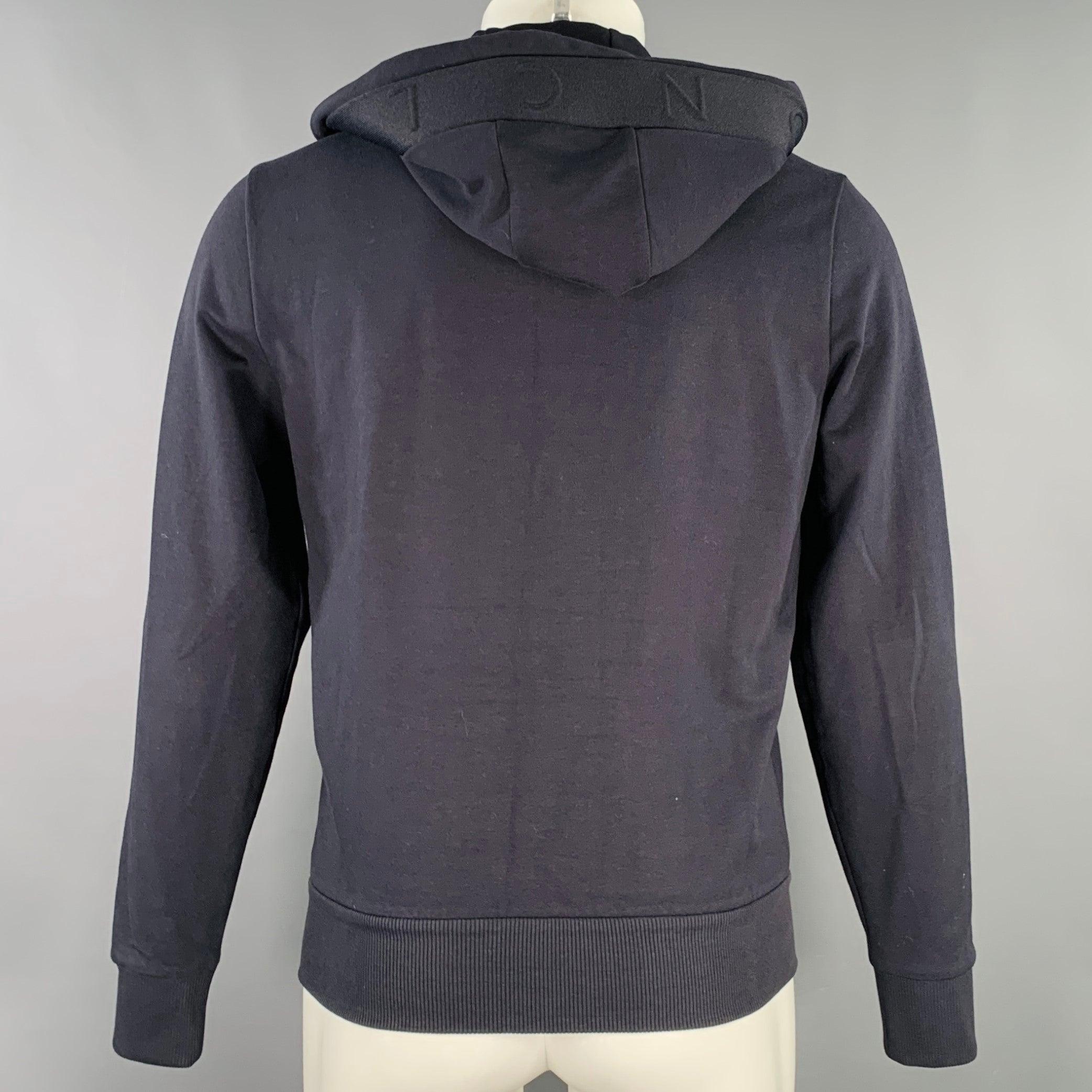 MONCLER Size S Navy Cotton Blend Hooded Jacket In Good Condition For Sale In San Francisco, CA