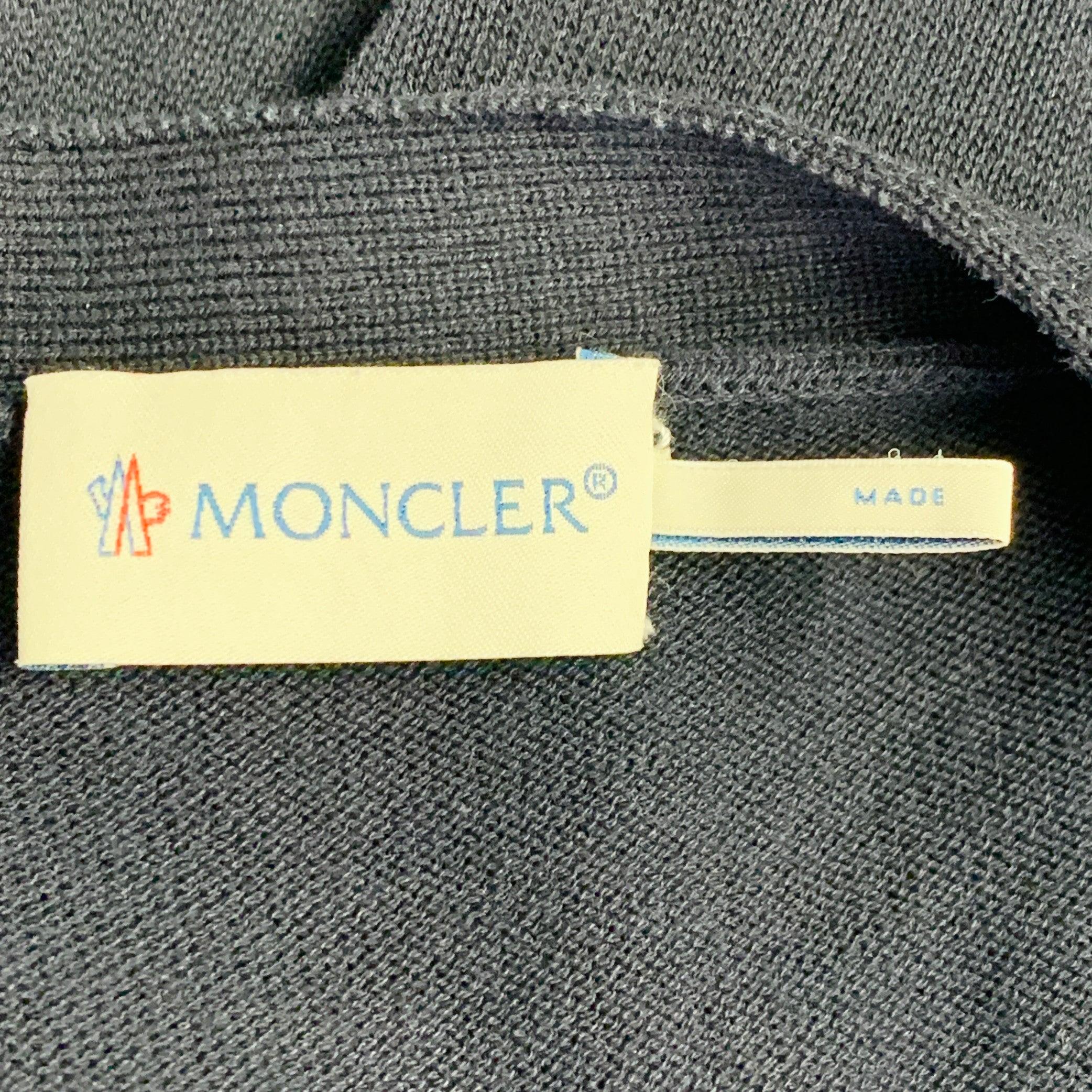 Men's MONCLER Size S Navy Mixed Fabrics Cotton V-Neck Cardigan For Sale