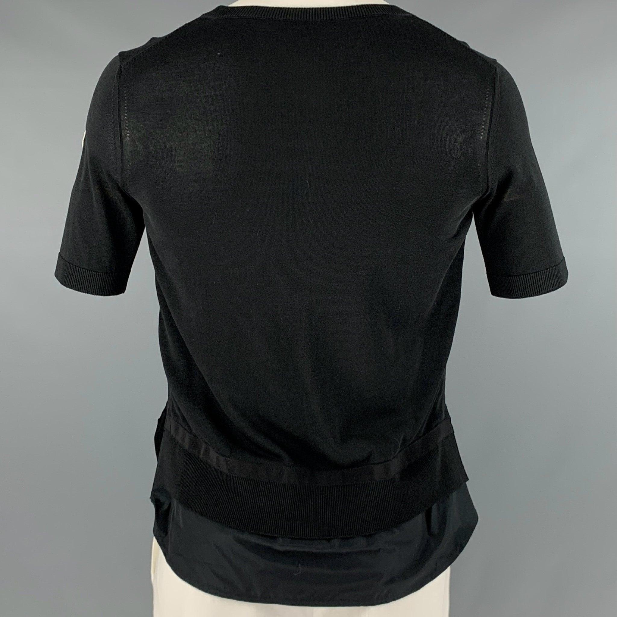 MONCLER Size XL Black Mixed Fabrics Viscose Cotton Short Sleeve Pullover In Good Condition In San Francisco, CA