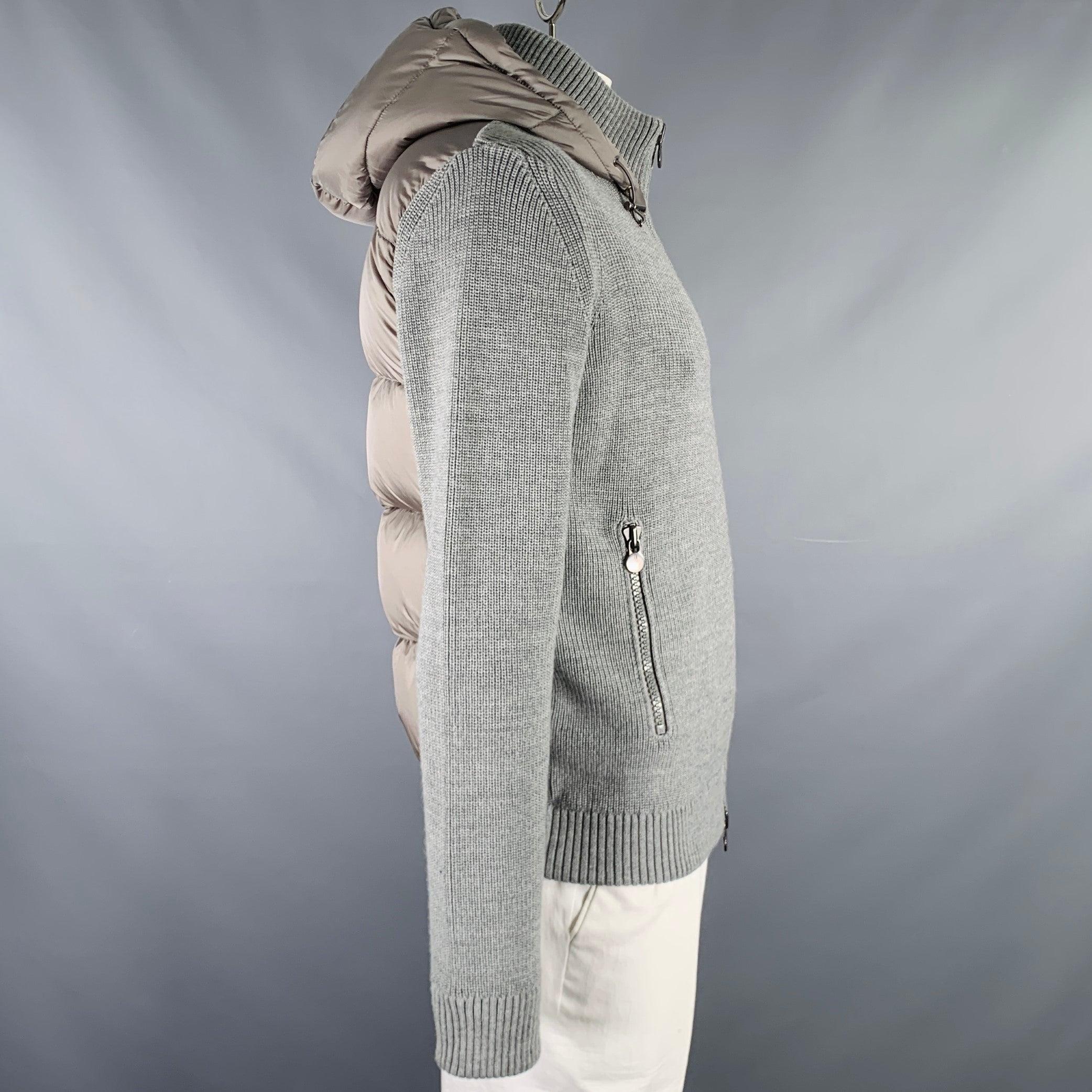 Gray MONCLER Size XL Grey Knit Wool Acrylic Hooded Jacket