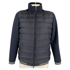 Used MONCLER Size XL Midnight Blue Quilted Polyamide Zip Up Jacket