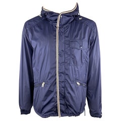 MONCLER Size XL Navy Nylon Zip & Snaps Trim Hooded Jacket
