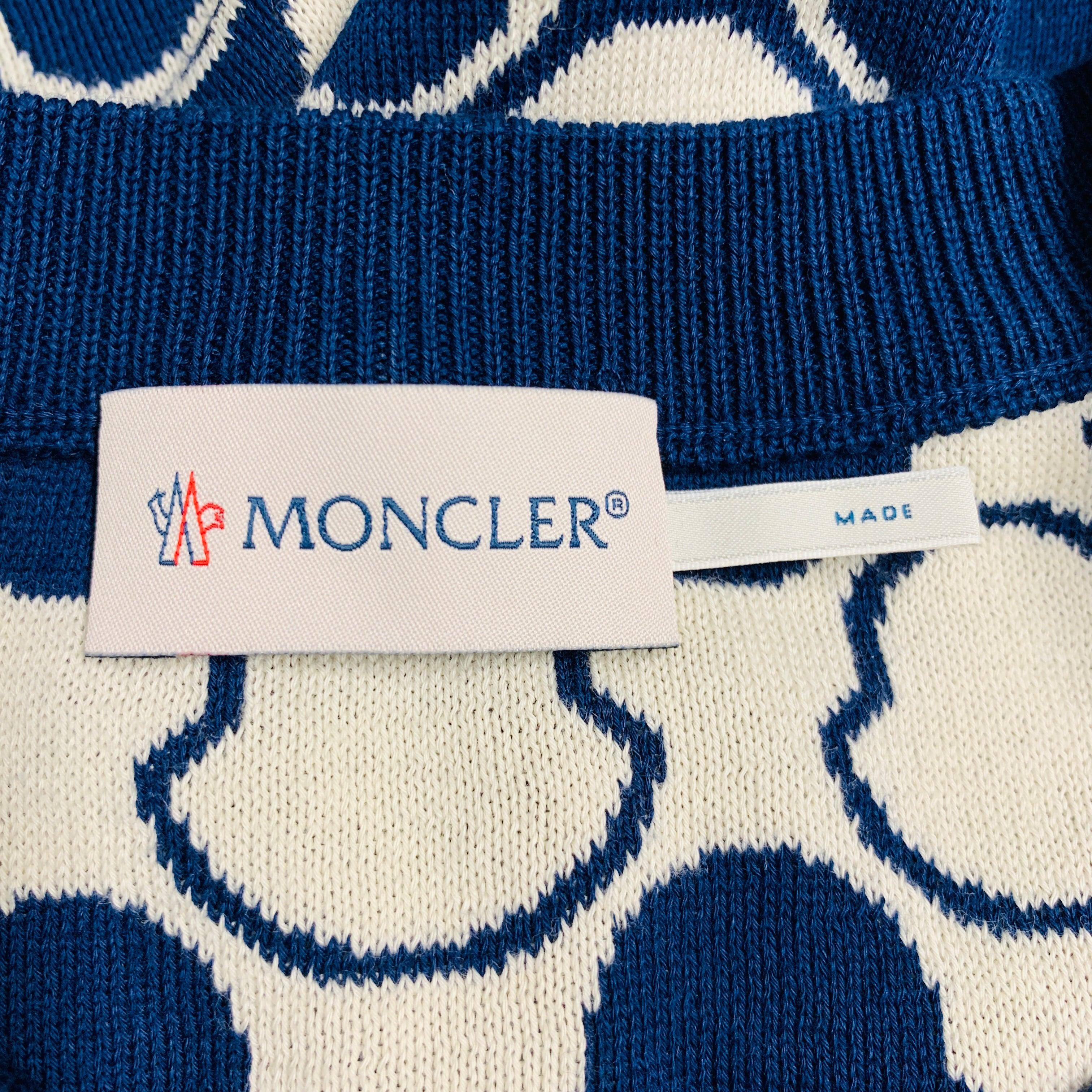 MONCLER Size XL Navy White Logo Cotton Crew Neck Pullover 1