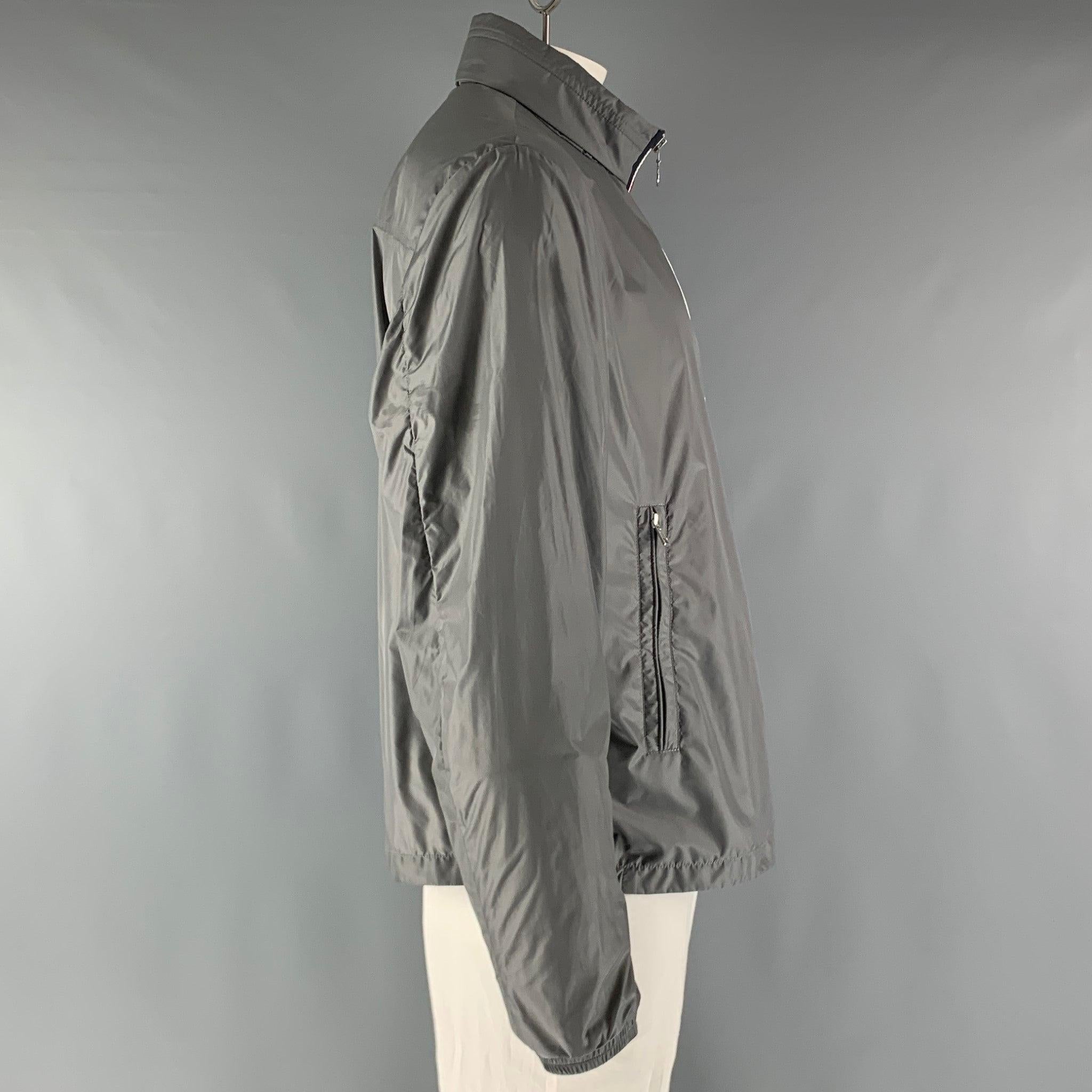 MONCLER Size XXL Grey Nylon Windbreaker Jacket In Good Condition For Sale In San Francisco, CA