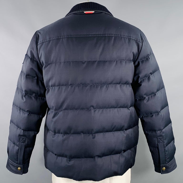 MONCLER Size XXL Navy Quilted Wool Snaps Jacket For Sale at 1stDibs