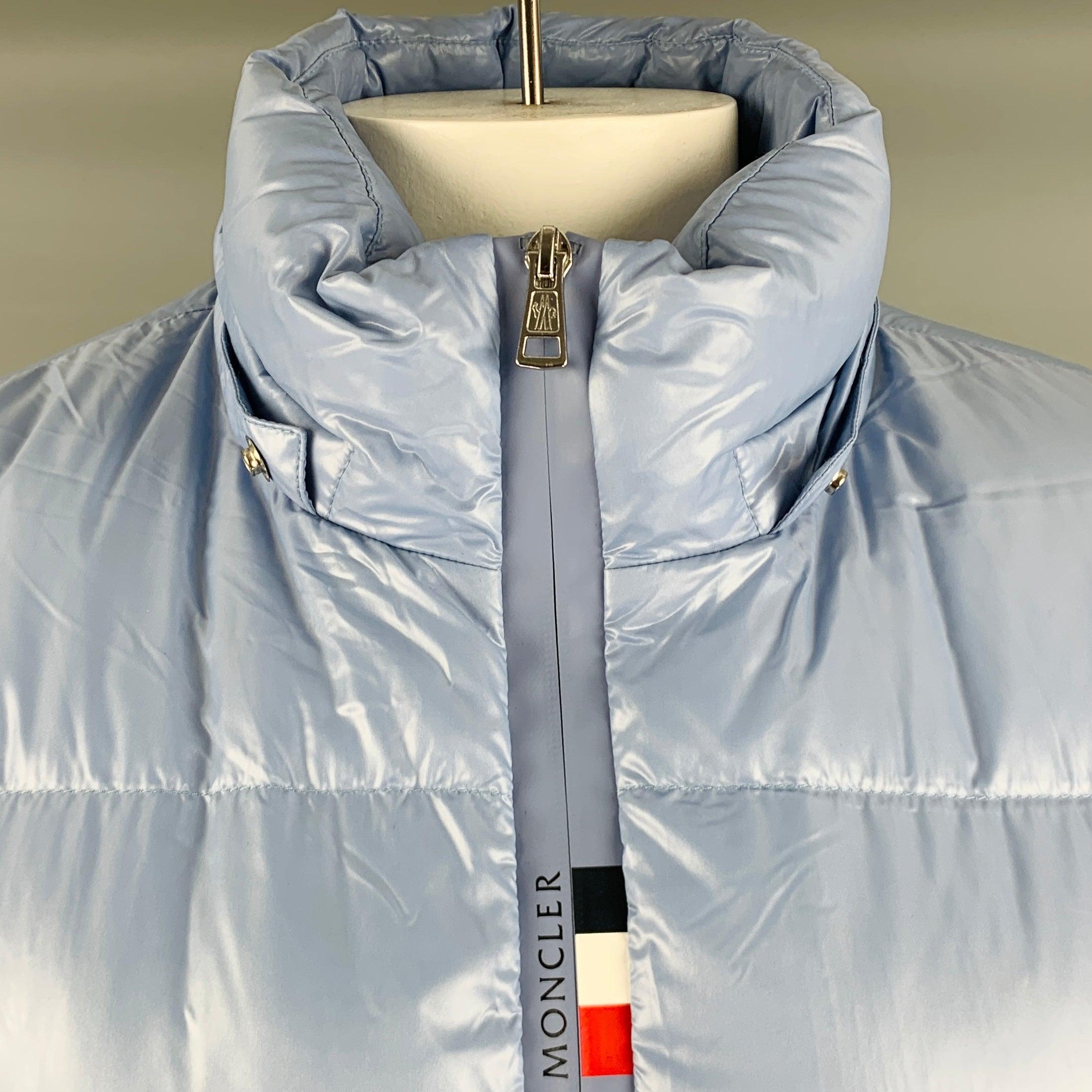 MONCLER Size XXXL Light Blue Quilted Polyamide Zip Up Jacket In Good Condition For Sale In San Francisco, CA