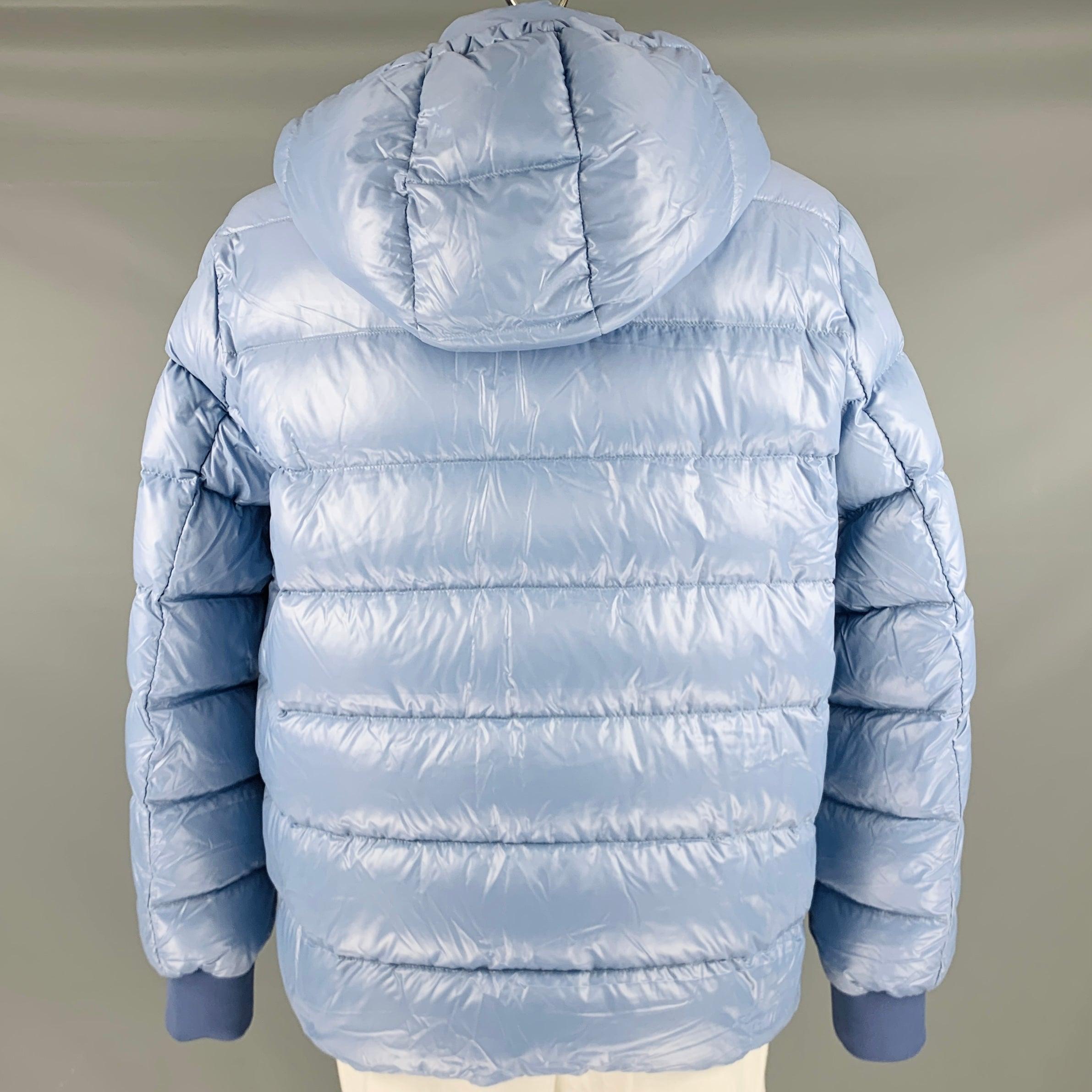 MONCLER Size XXXL Light Blue Quilted Polyamide Zip Up Jacket For Sale 1