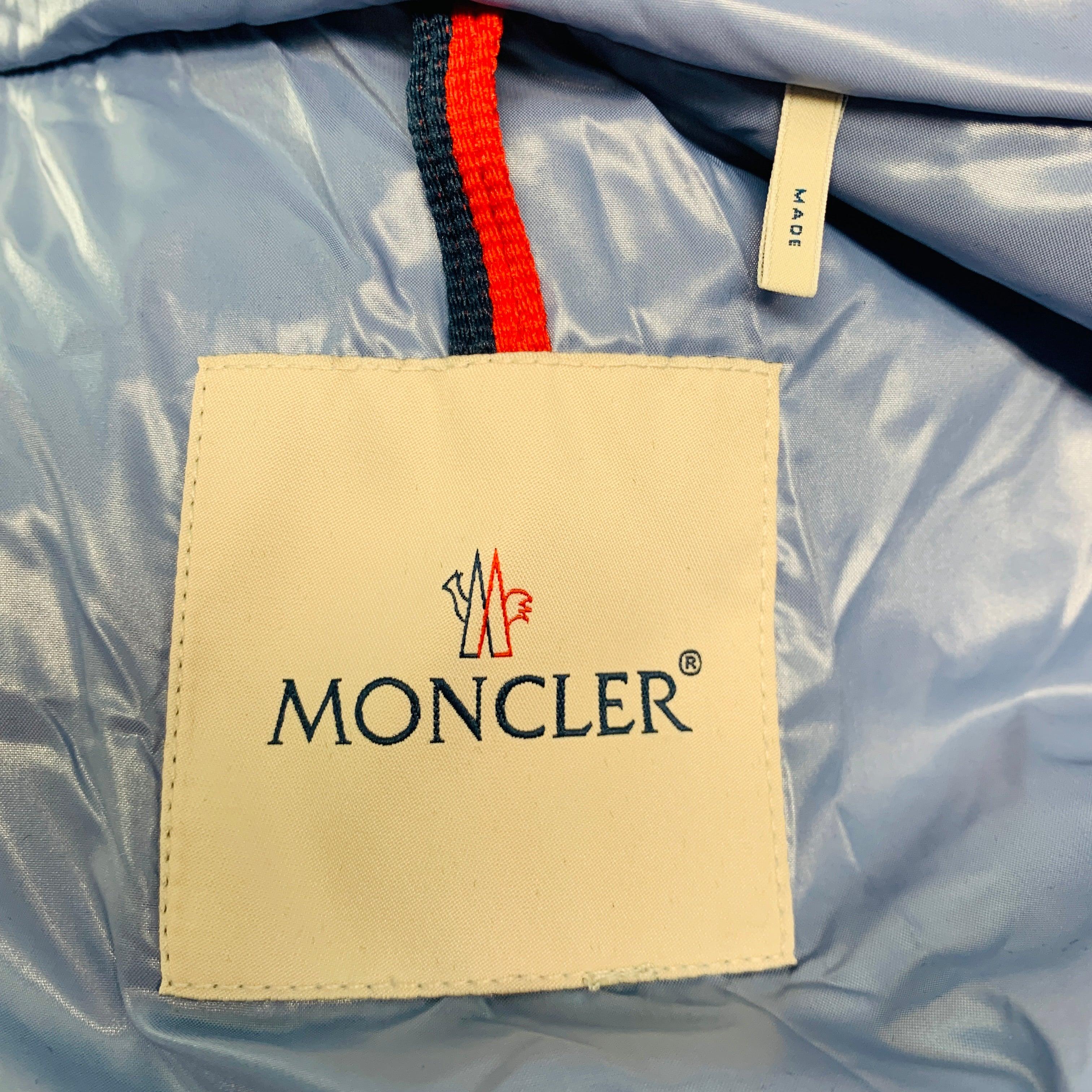 MONCLER Size XXXL Light Blue Quilted Polyamide Zip Up Jacket For Sale 4