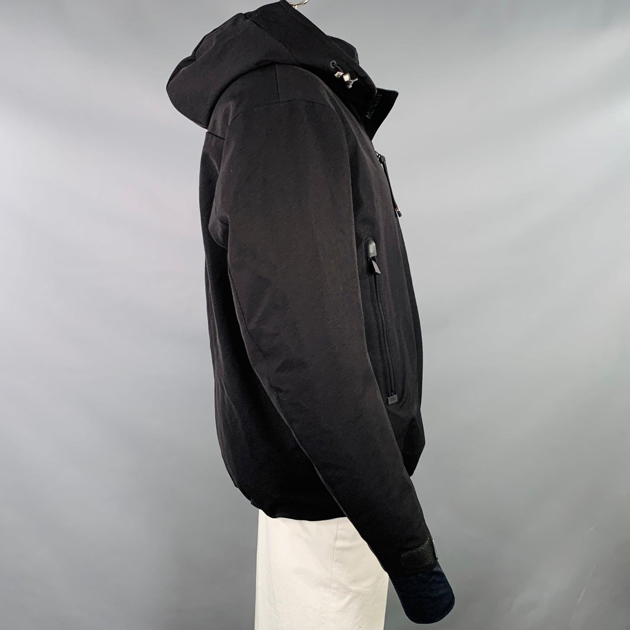 MONCLER Size XXXL Praz Black Nylon Blend Hooded Coat In Good Condition In San Francisco, CA