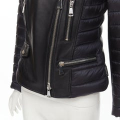 MONCLER Souci Giubbotto black lamsbkin goose down padded biker jacket Sz 1 S