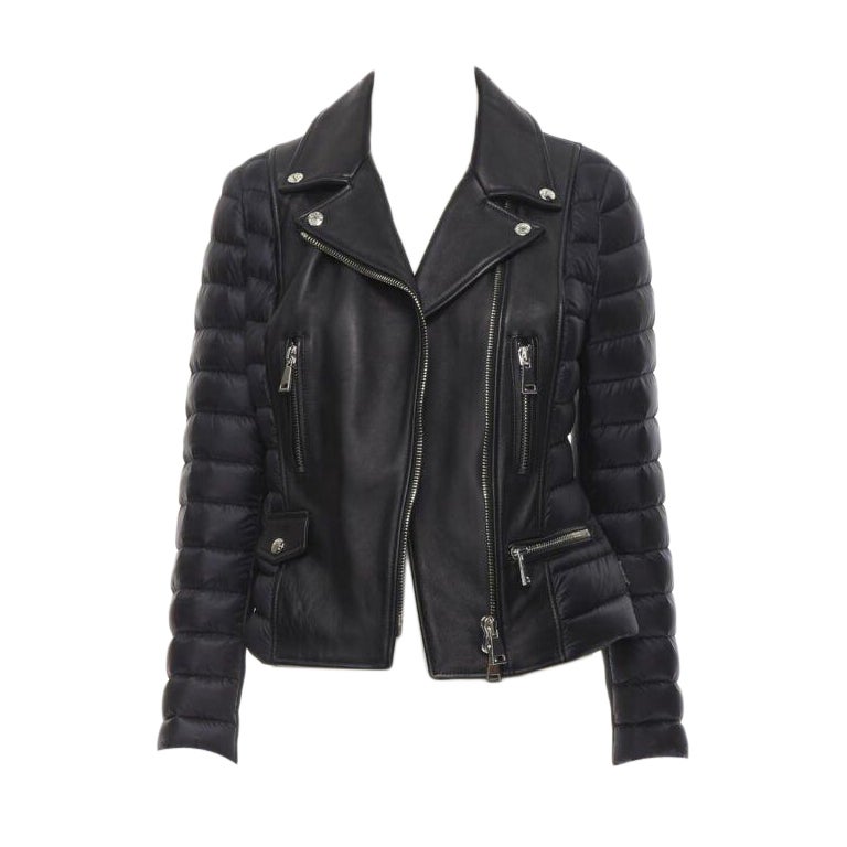 MONCLER Souci Giubbotto black lamsbkin goose down padded biker jacket Sz 1 S