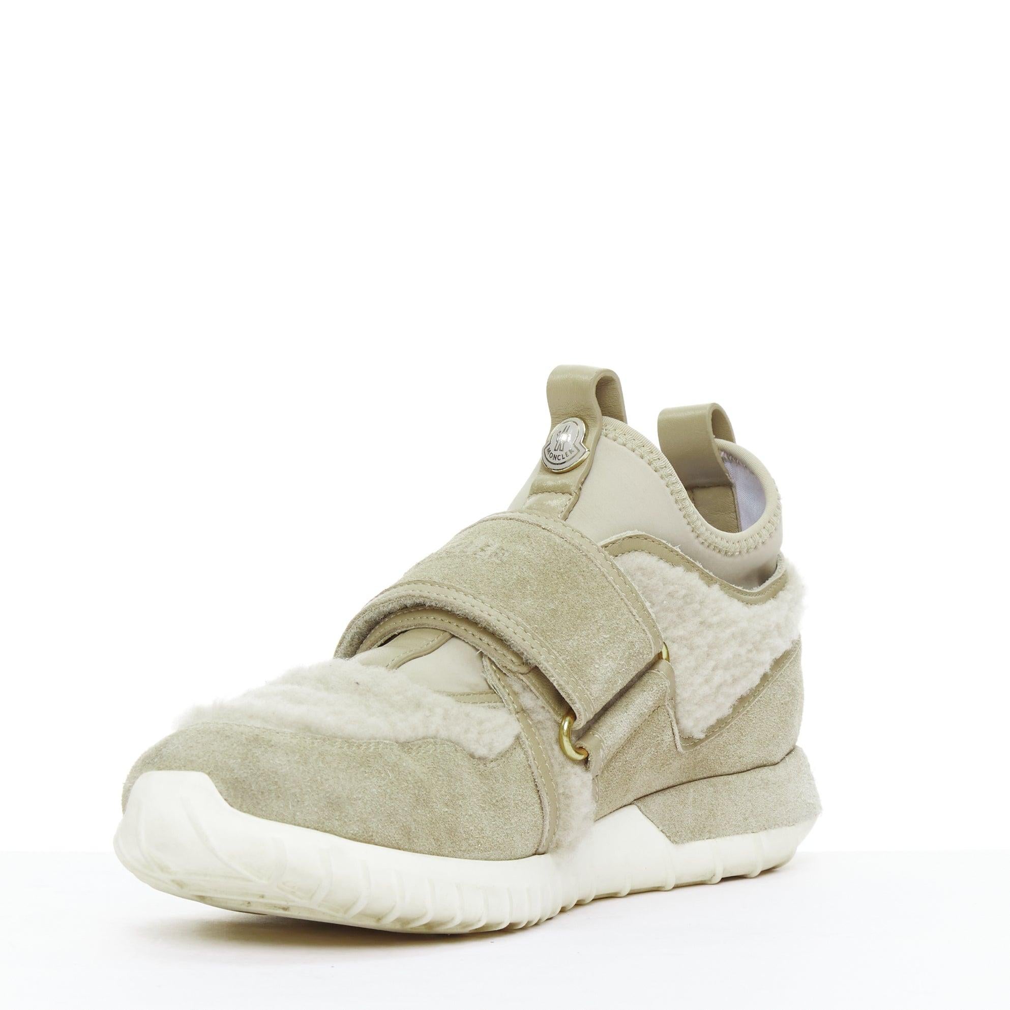MONCLER piedra ante shearling paneles logo magic tape zapatillas EU38 Beige en venta