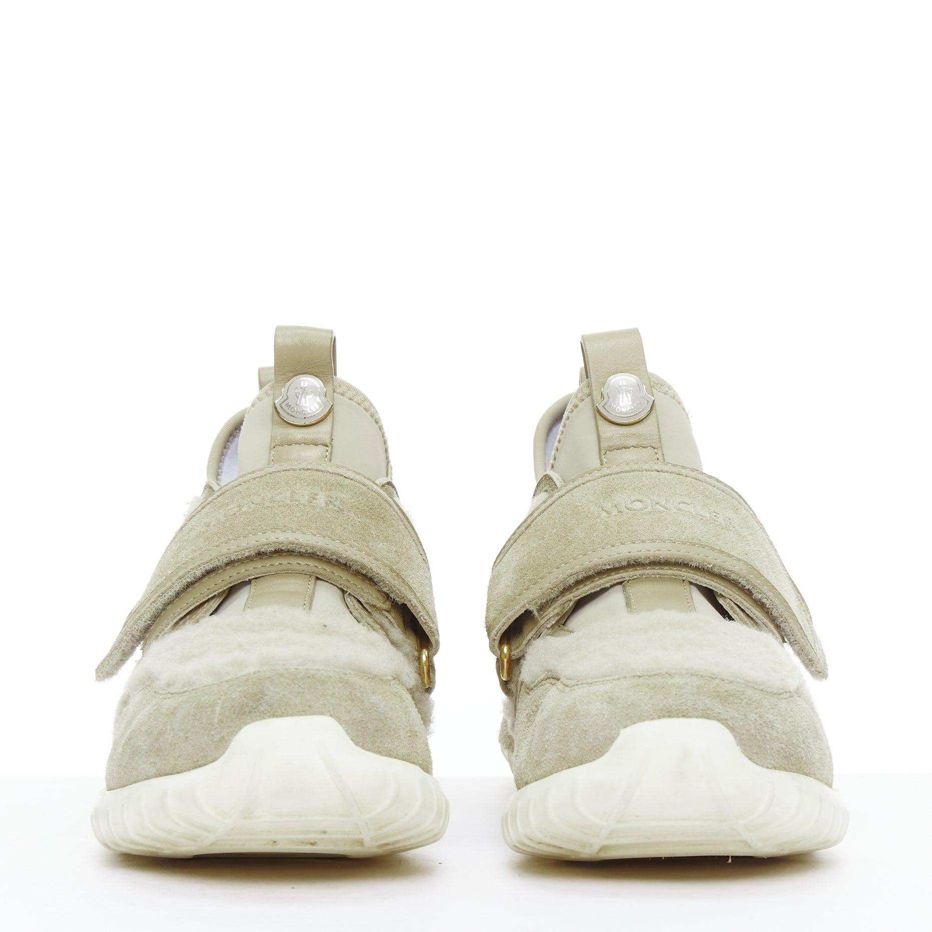 MONCLER piedra ante shearling paneles logo magic tape zapatillas EU38 en Bueno estado para la venta en Hong Kong, NT