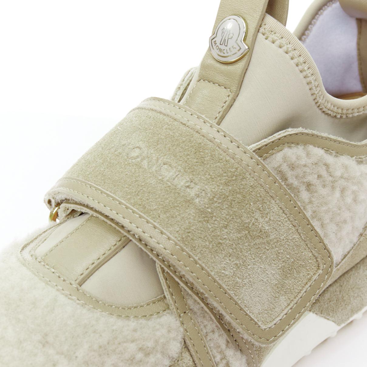 MONCLER piedra ante shearling paneles logo magic tape zapatillas EU38 en venta 1