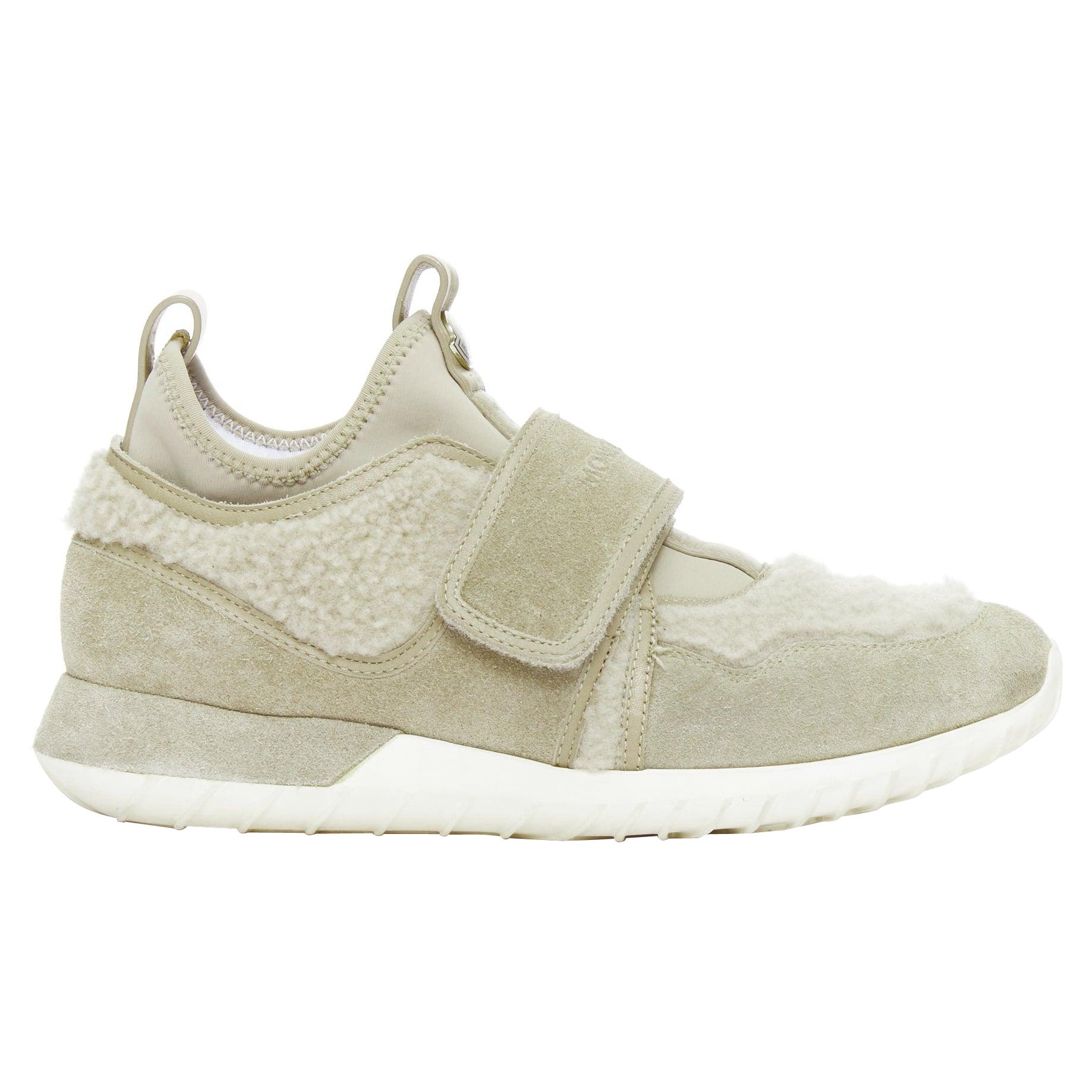 MONCLER piedra ante shearling paneles logo magic tape zapatillas EU38 en venta