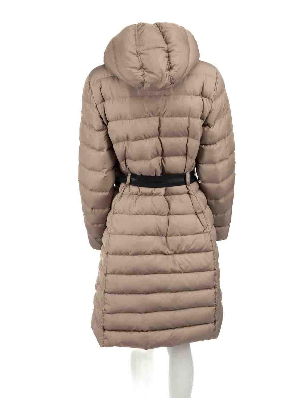 Moncler Taupe Belted Puffer Quilted Coat Size S In Good Condition For Sale In London, GB