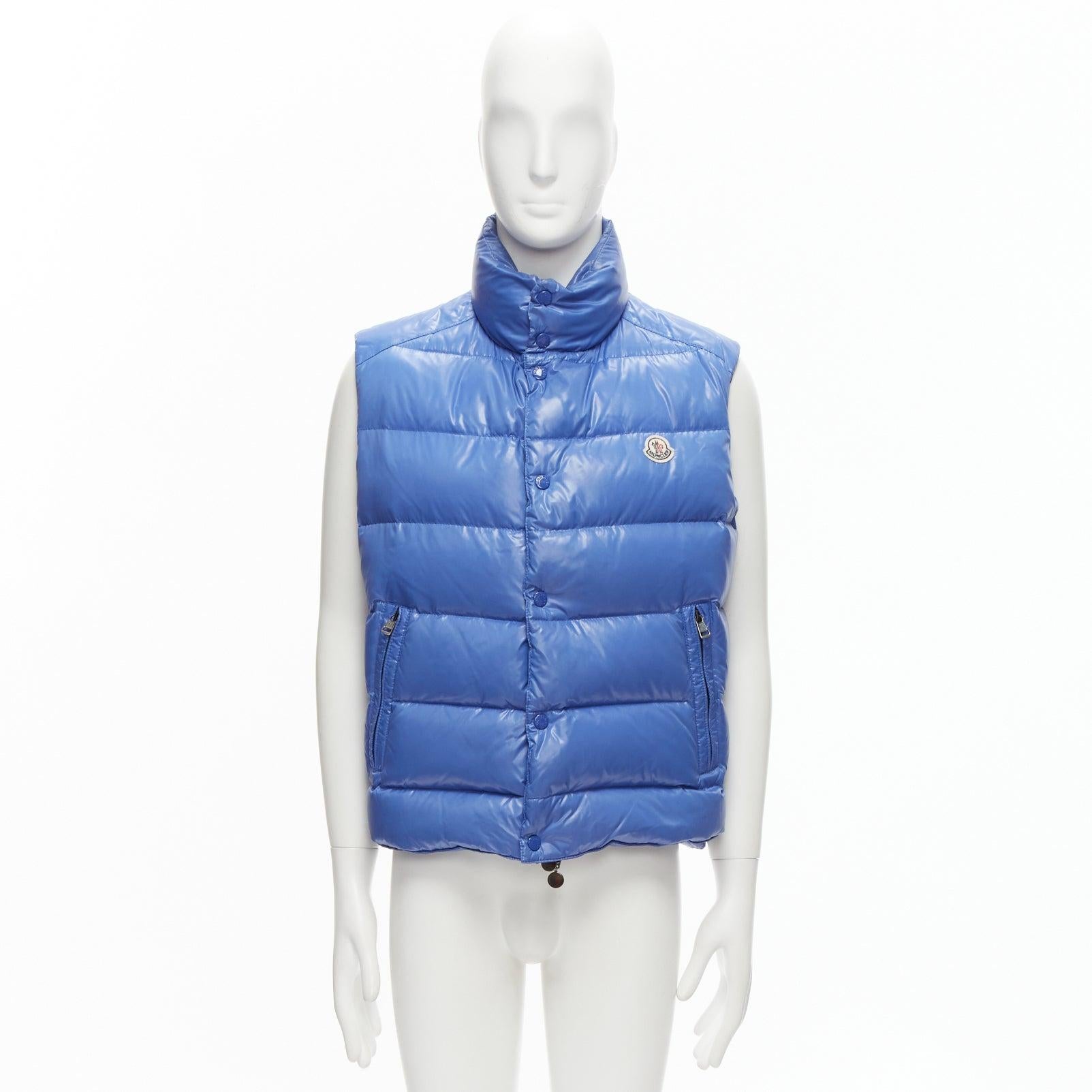 MONCLER Tib Gilet blue down feather high neck padded puffer vest jacket Size3 M 6