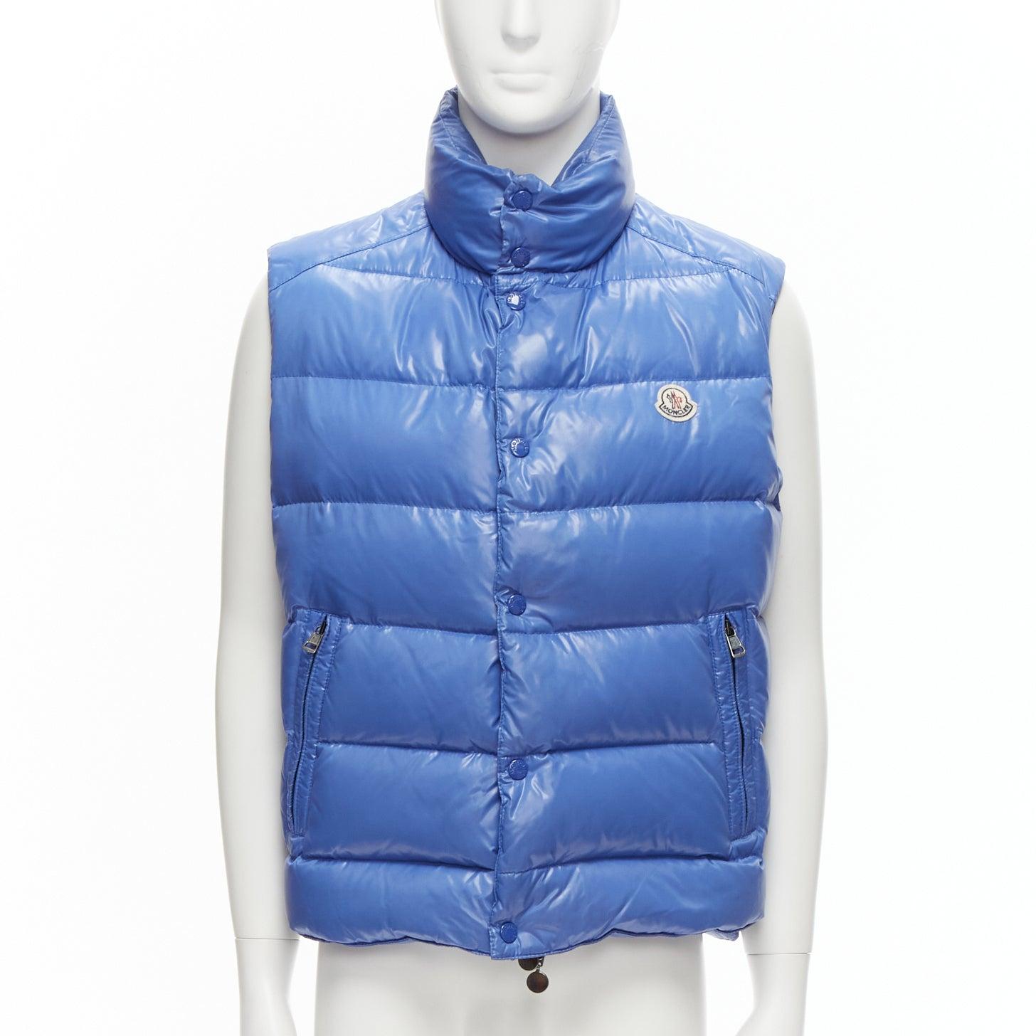 MONCLER Tib Gilet blue down feather high neck padded puffer vest jacket Size3 M In Good Condition In Hong Kong, NT