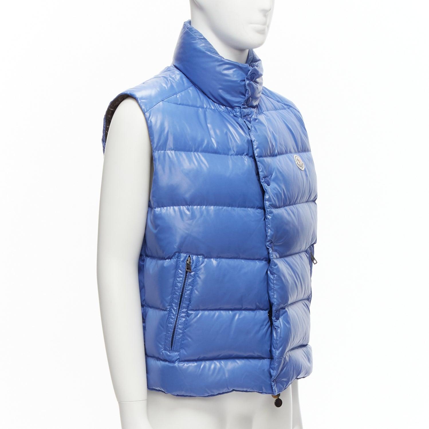 MONCLER Tib Gilet blue down feather high neck padded puffer vest jacket Size3 M For Sale at 1stDibs