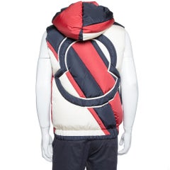Moncler Tricolor Synthetic Down Filled Sleeveless Hooded Puffer Gilet S