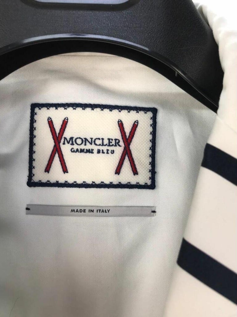 MONCLER WHITE COTTON STRIPED CLASSIC JACKET FR 54 - 2 XL from CELEBRITY  CLOSET For Sale at 1stDibs