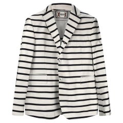 MONCLER WHITE COTTON STRIPED CLASSIC JACKET FR 54 - 2 XL from CELEBRITY CLOSET