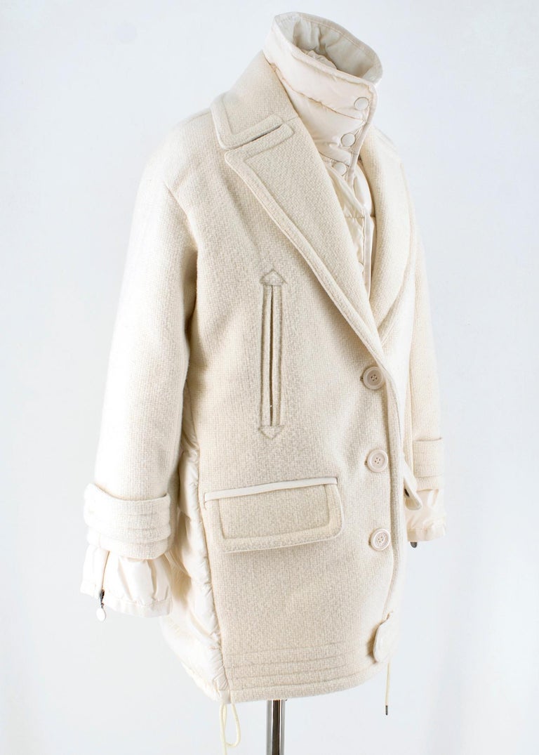 Moncler White Double Layer Down and Wool Coat SIZE 1 at 1stDibs | wool coat  with down