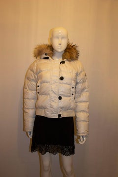 Moncler White Hooded Jacket with Fur trim