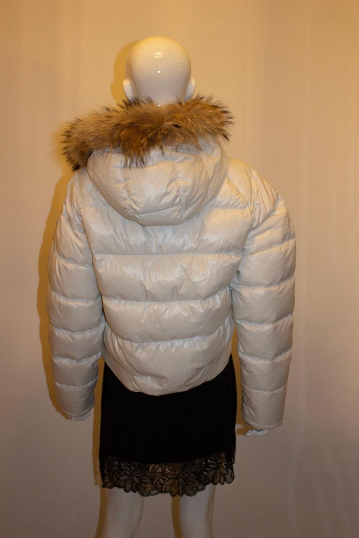 Moncler White Hooded Jacket with Fur trim For Sale 1