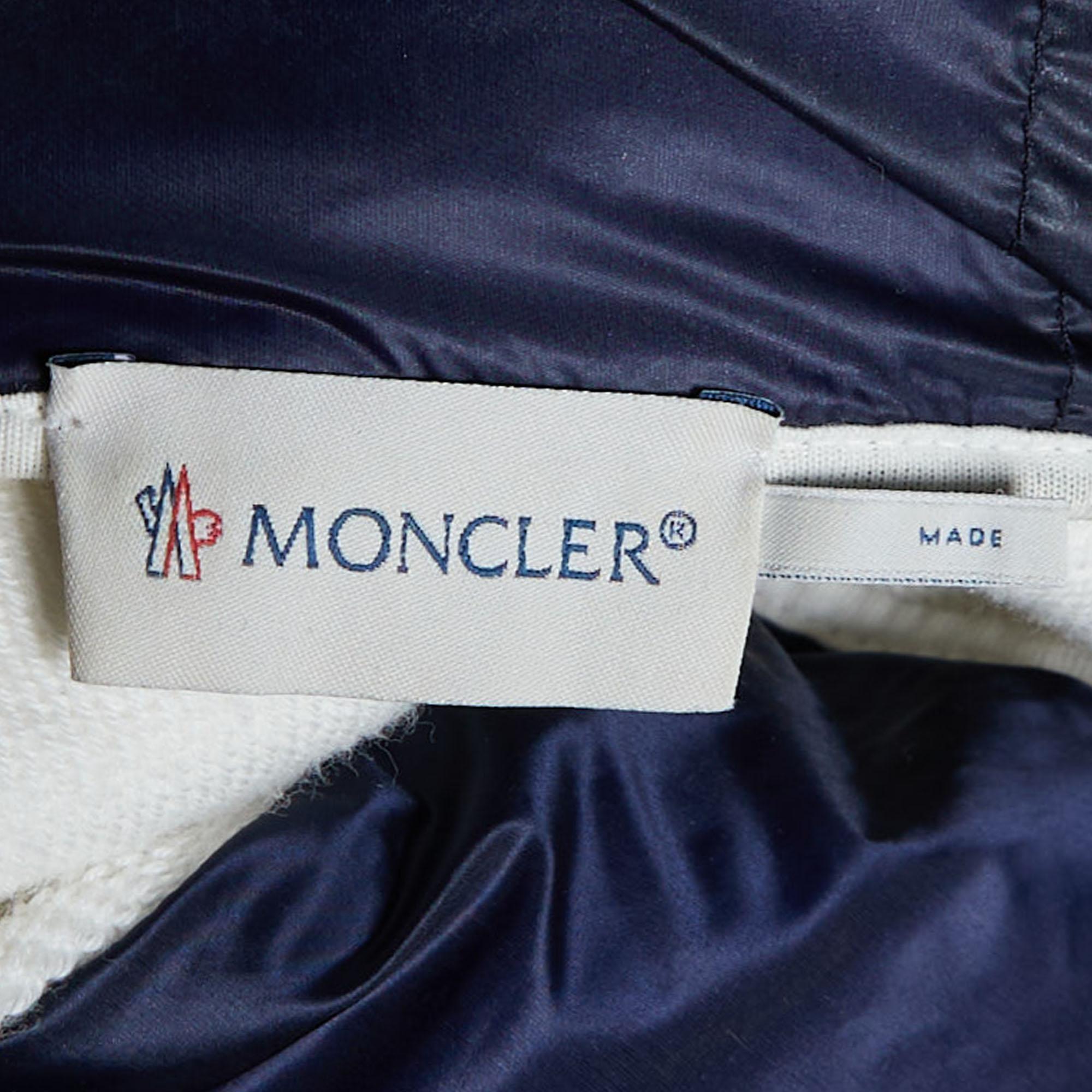 Moncler White Quilted & Knit Zip Up Hooded Cardigan L For Sale 1